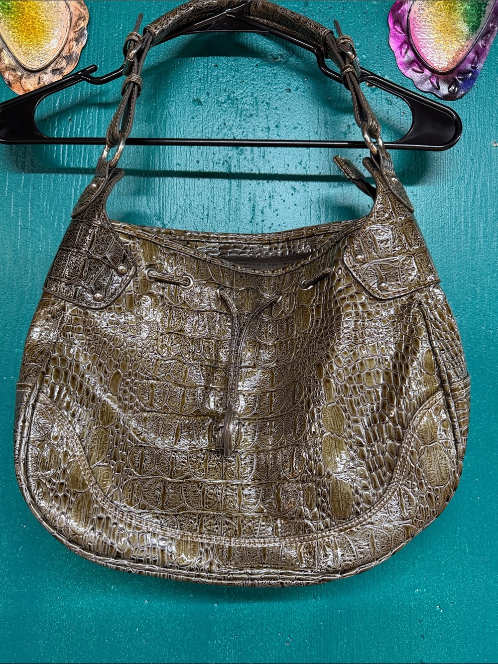 Alfred Dunner Olive Croc-Embossed Shoulder Bag